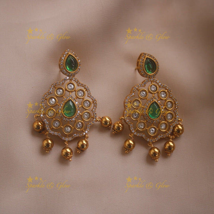 Beautiful Floral design AD short necklace with ruby emerald and gold beads - Sparkle and Glow - Redgreen - Back Thread