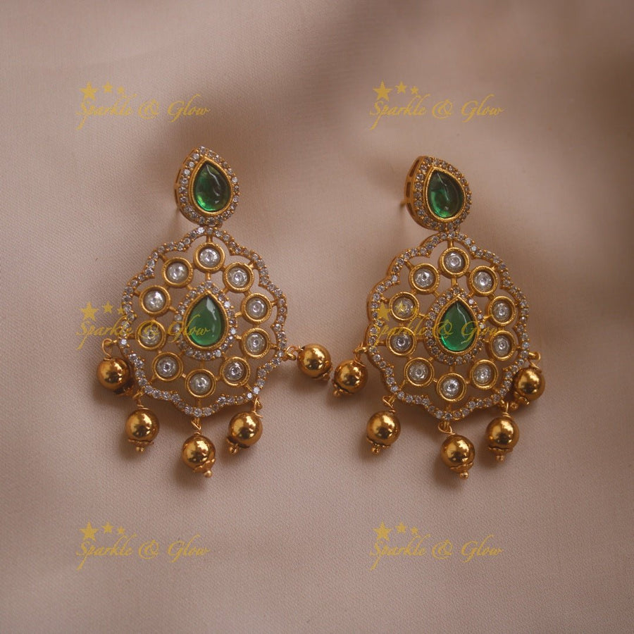 Beautiful Floral design AD short necklace with ruby emerald and gold beads - Sparkle and Glow - Redgreen - Back Thread