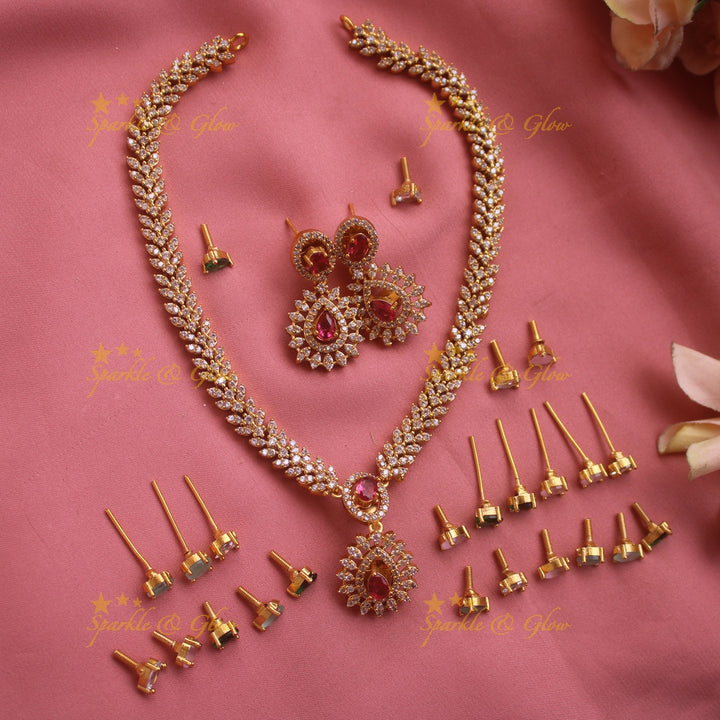 Beautiful Floral and Leaflet design AD short necklace with multi colour interchangeable stones