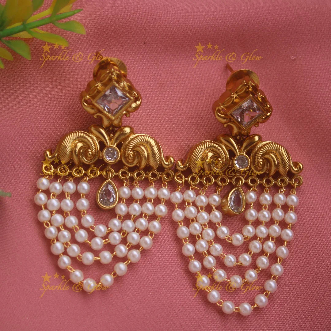 Statement gold alike jhumukas with stones and pearl loops - Sparkle and Glow
