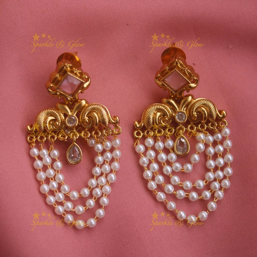 Statement gold alike jhumukas with stones and pearl loops - Sparkle and Glow