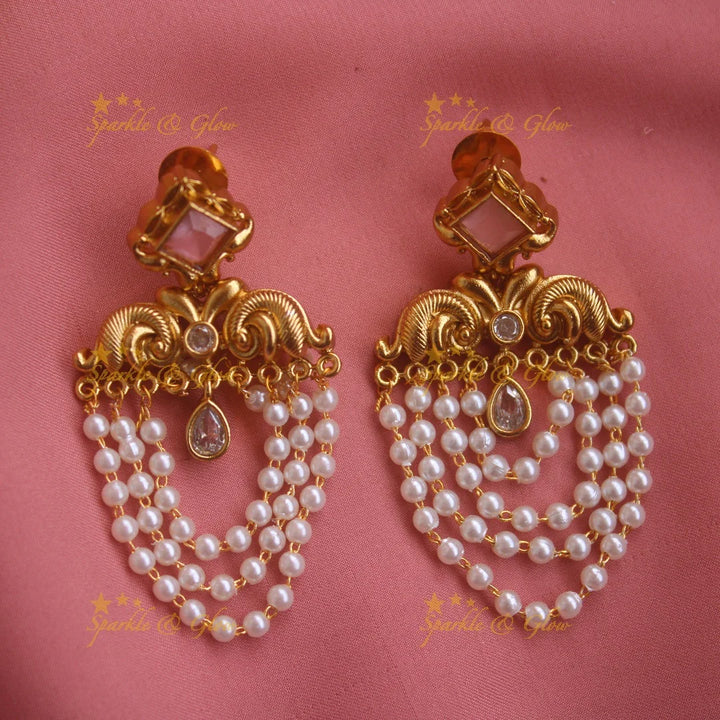Statement gold alike jhumukas with stones and pearl loops - Sparkle and Glow