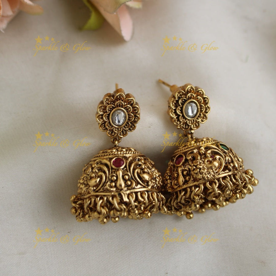 Gorgeous Peacock carved pandent multi layer beads haram with ruby and emerald gold beads - Sparkle and Glow - Back Thread - 