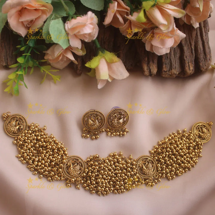 Elegant Peacock design choker with cluster pearls - Sparkle and Glow