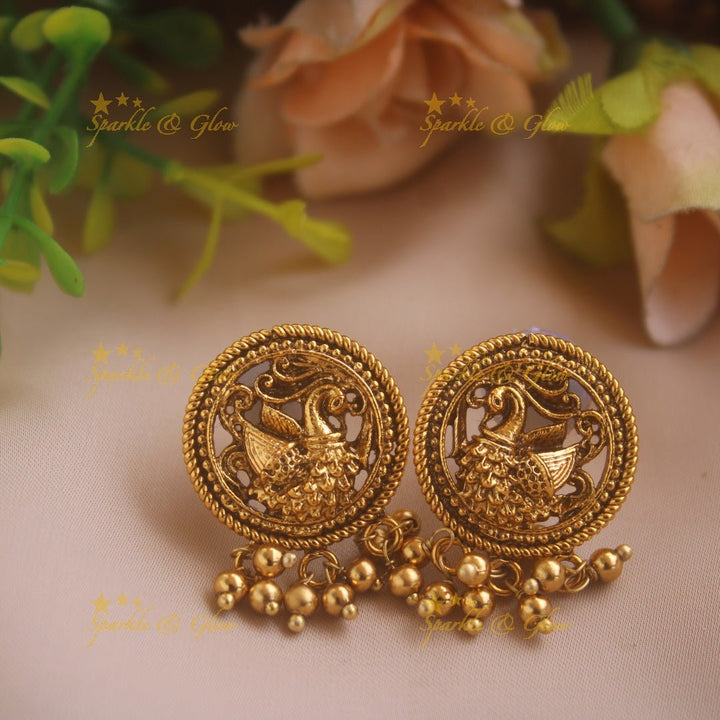 Elegant Peacock design choker with cluster gold beads - Sparkle and Glow - Back Thread - 