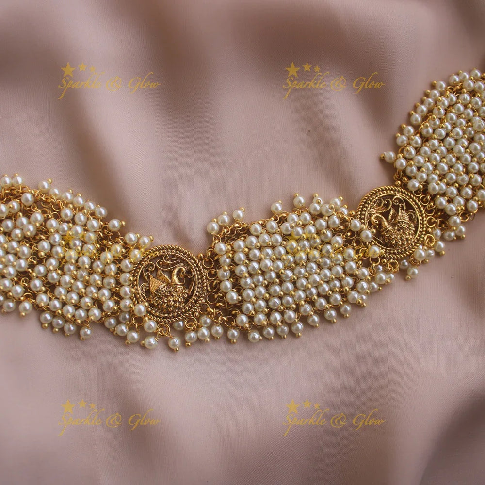 Elegant Peacock design choker with cluster pearls - Sparkle and Glow