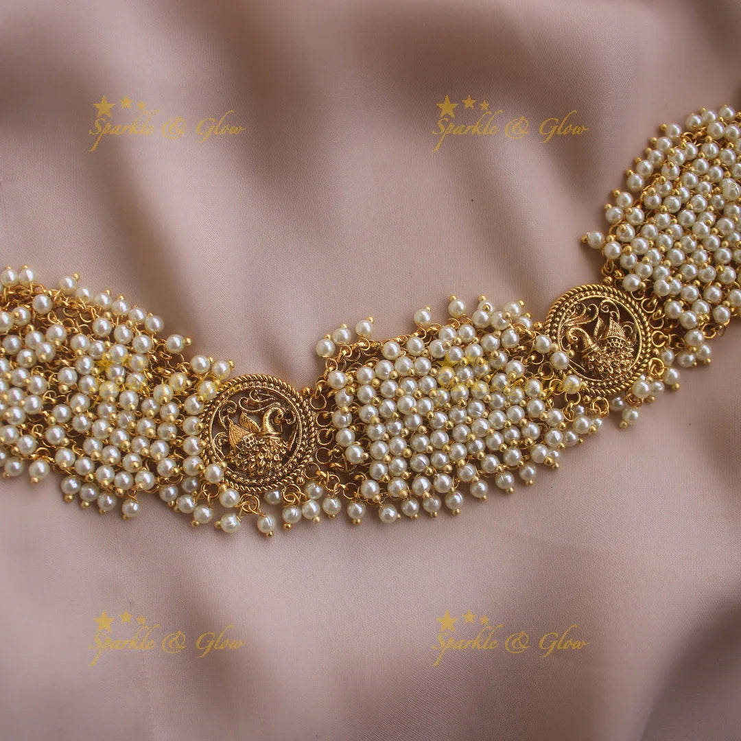 Elegant Peacock design choker with cluster pearls - Sparkle and Glow