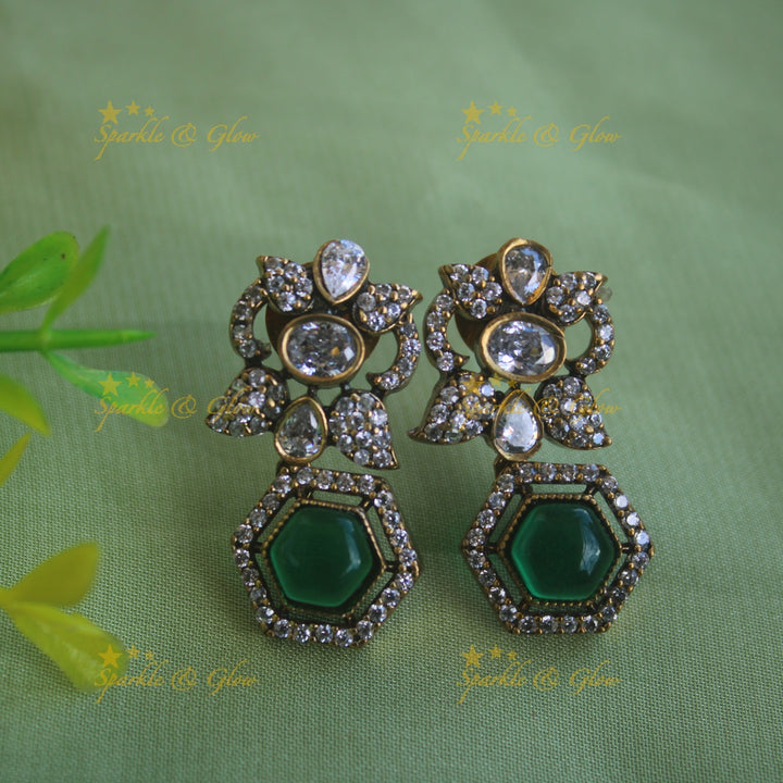 Statement Floral stone victorian AD short necklace - green
