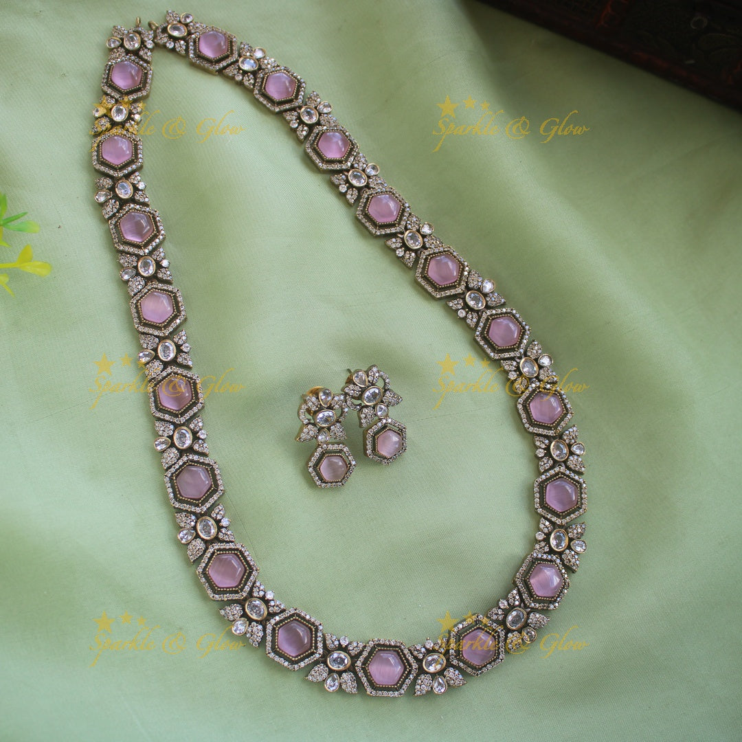 Gorgeous Floral stone victorian AD long necklace - mint green