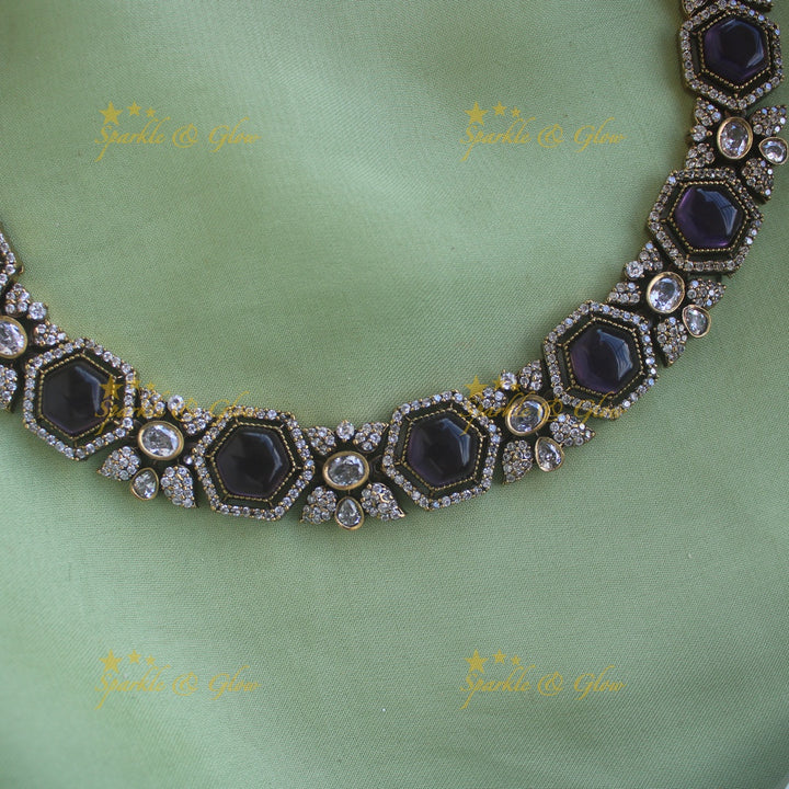 Gorgeous Floral stone victorian AD long necklace - purple