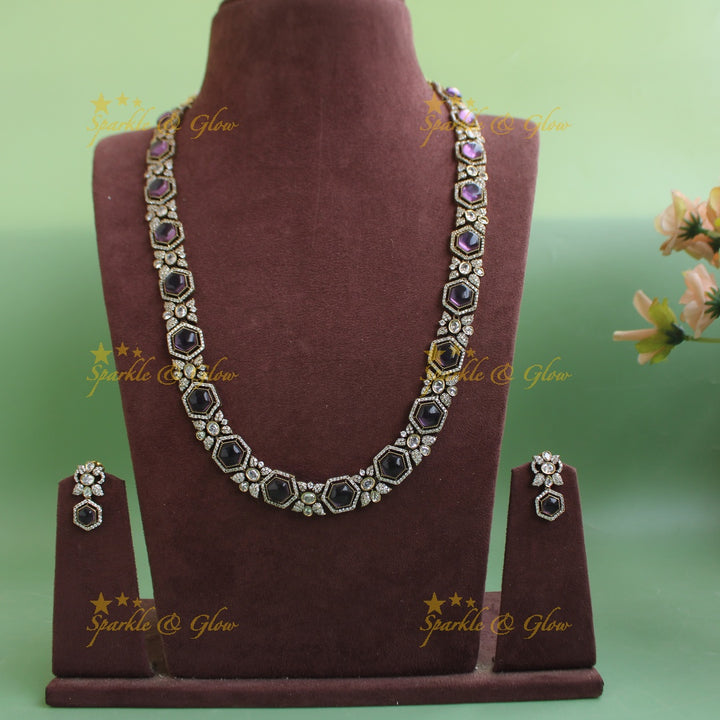 Gorgeous Floral stone victorian AD long necklace - purple