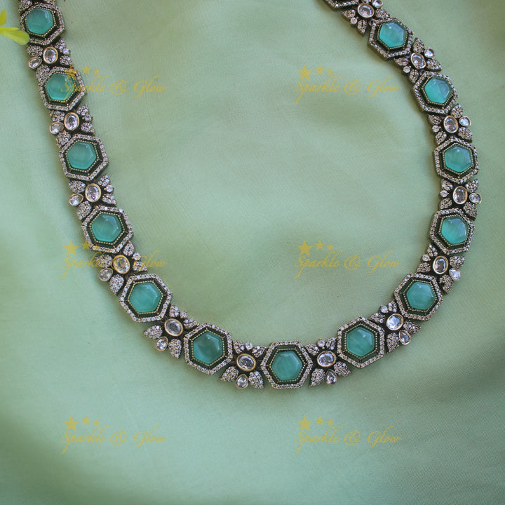 Gorgeous Floral stone victorian AD long necklace - mint green