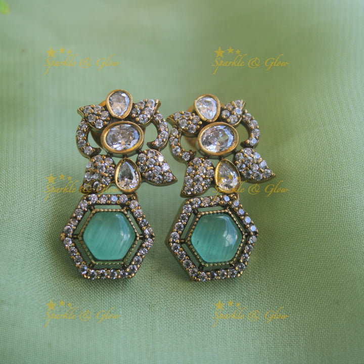 Gorgeous Floral stone victorian AD long necklace - mint green