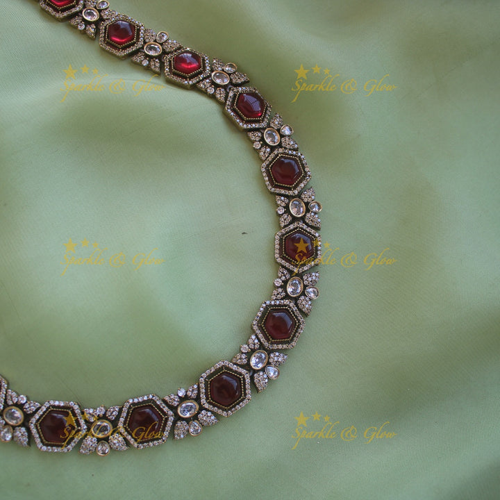 Gorgeous Floral stone victorian AD long necklace - maroon