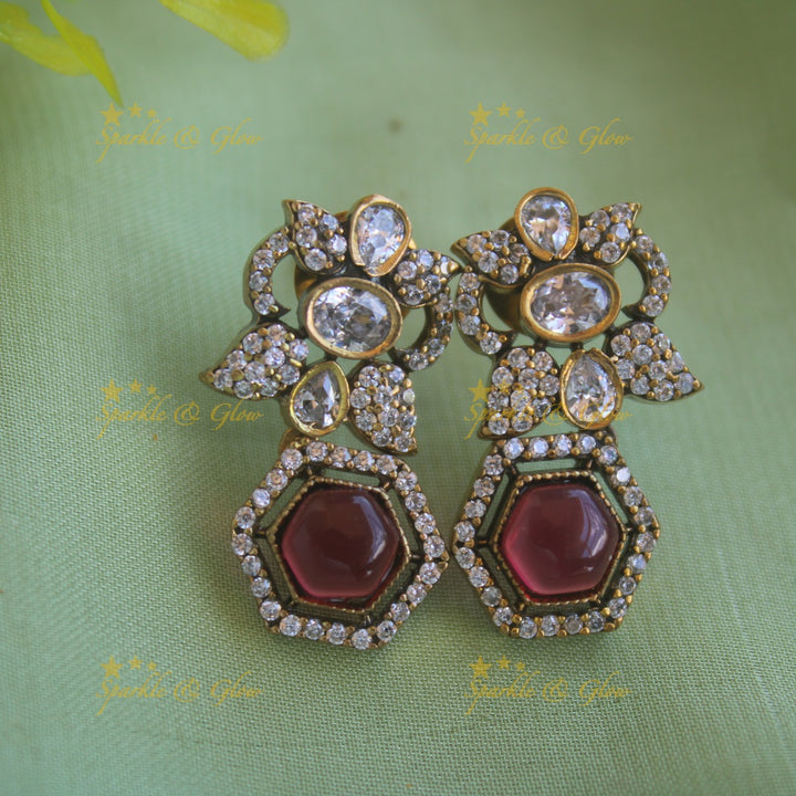 Gorgeous Floral stone victorian AD long necklace - maroon