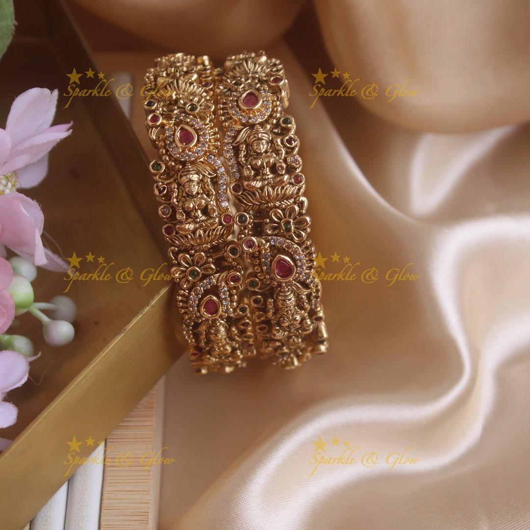 Exclusive Lakshmi Floral peacock design bangles with multi colour stones, a pair,  2.4