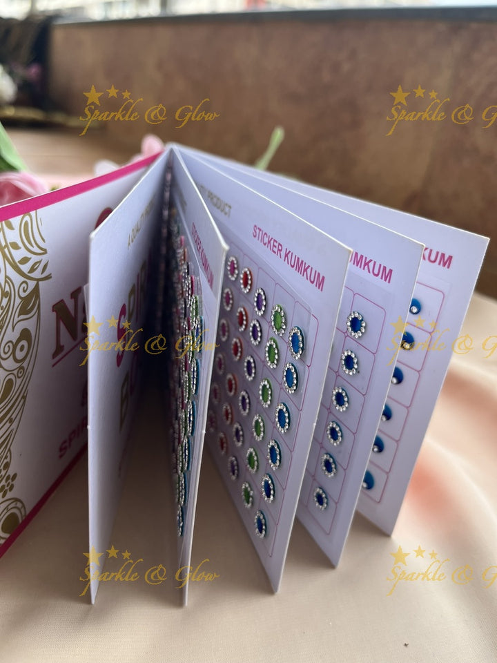 Navya round shape stone bindi with different size in spiral book in assorted colours
