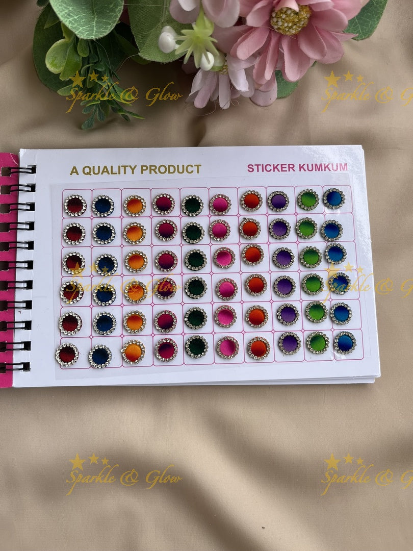 Navya round shape stone bindi with different size in spiral book in assorted colours