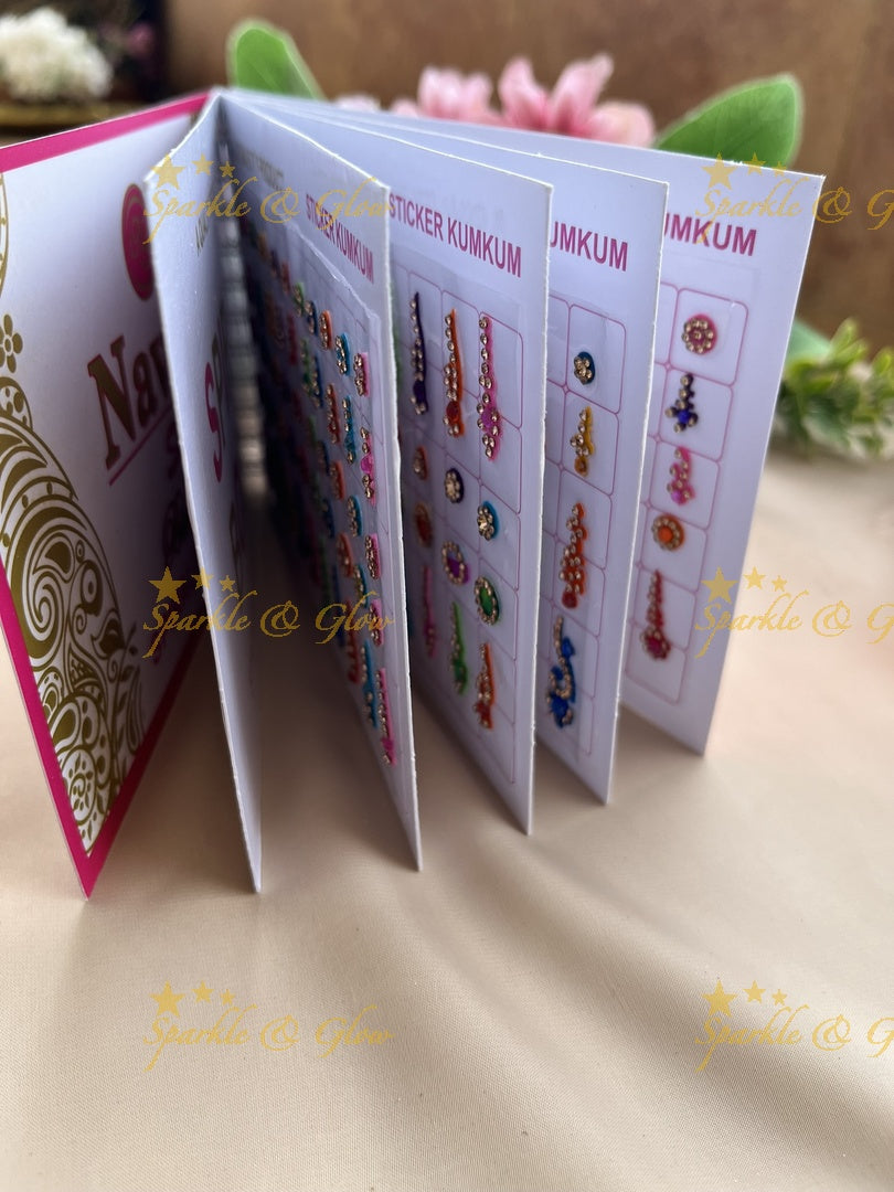 Navya different shape stone and design bindi with different size in spiral book in assorted colours