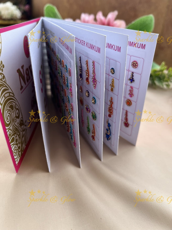 Navya different shape stone and design bindi with different size in spiral book in assorted colours