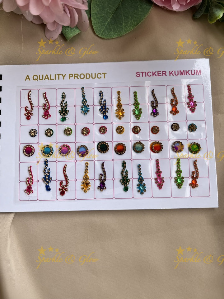 Navya different shape stone and design bindi with different size in spiral book in assorted colours