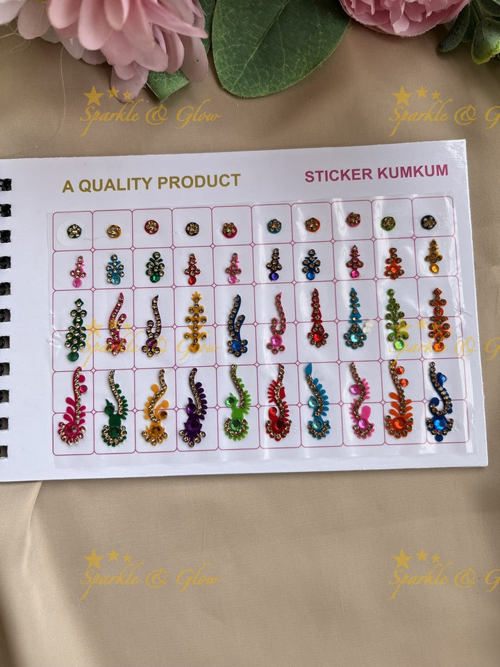 Navya different shape stone and design bindi with different size in spiral book in assorted colours