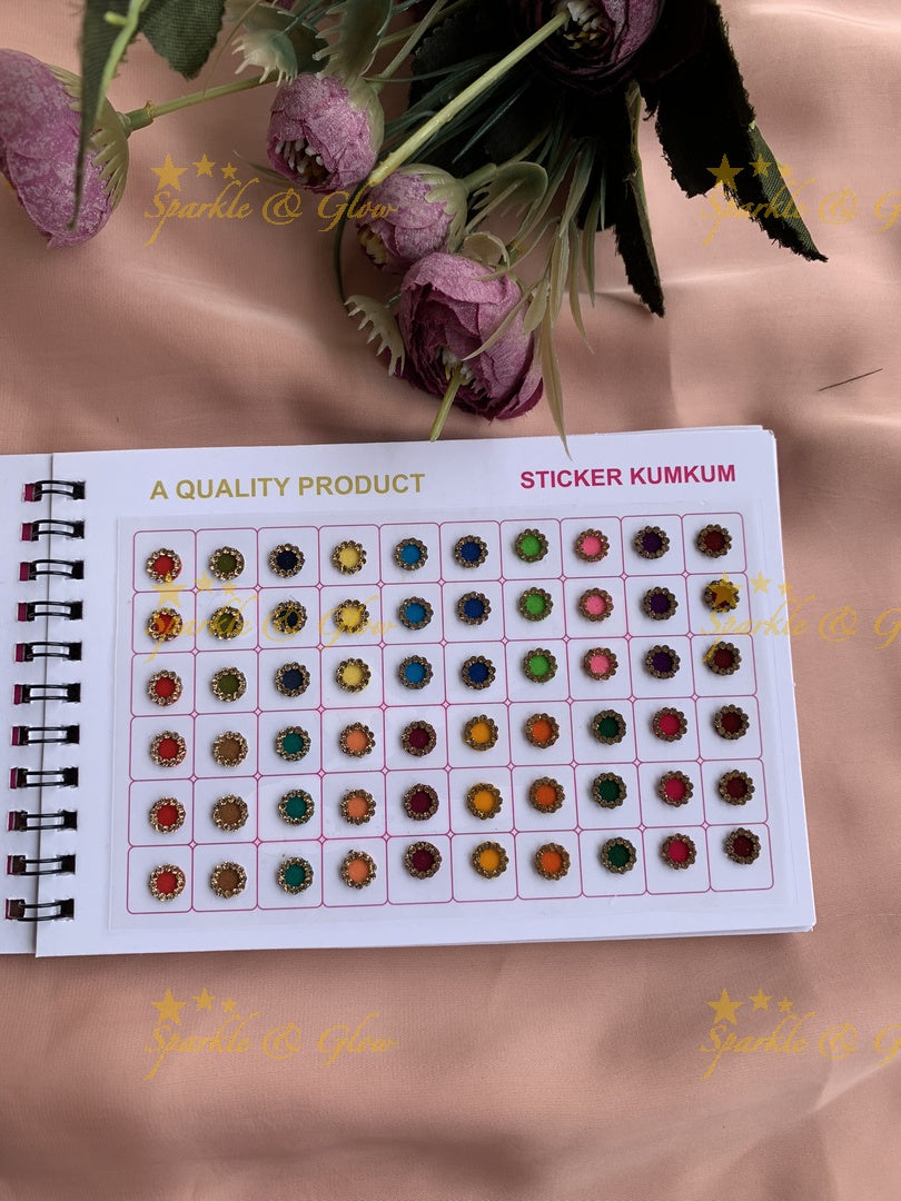 Navya round stone bindi with different size in spiral book in assorted colours