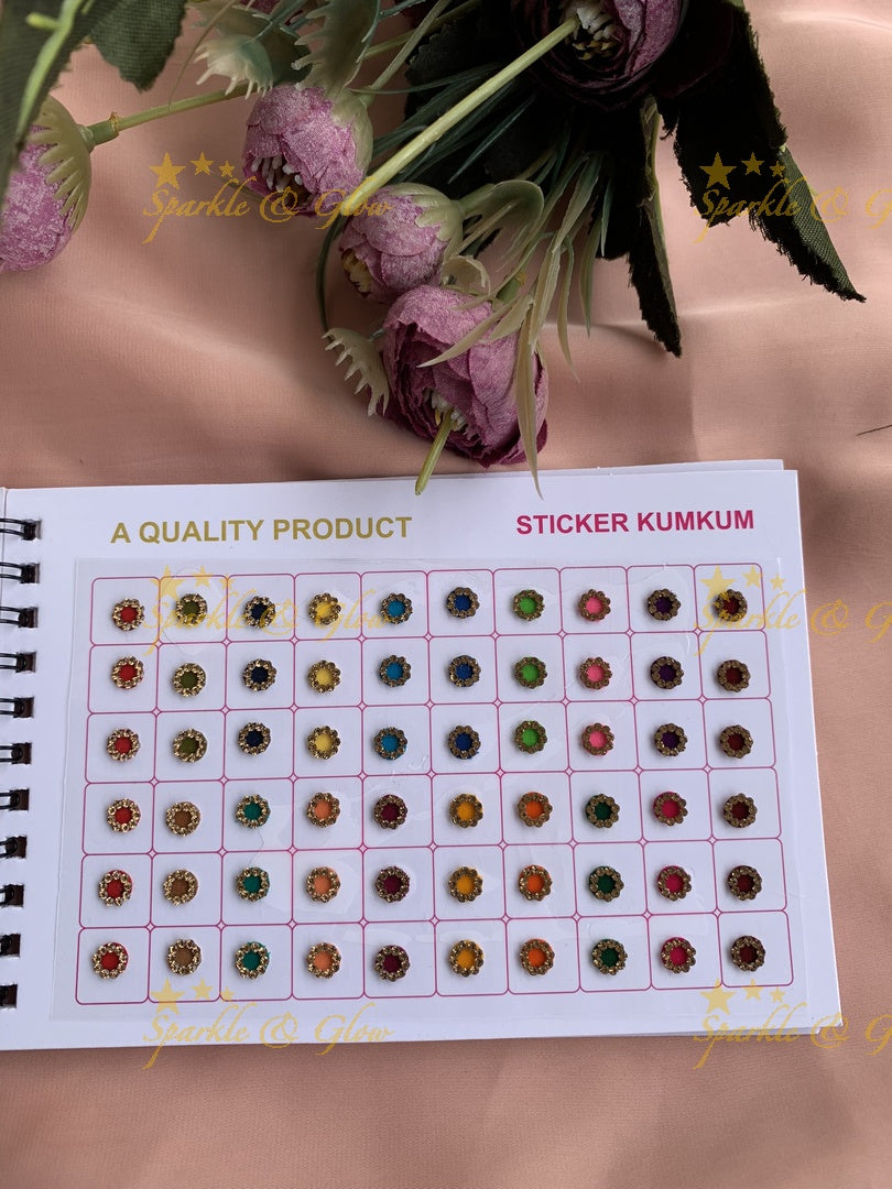 Navya round stone bindi with different size in spiral book in assorted colours