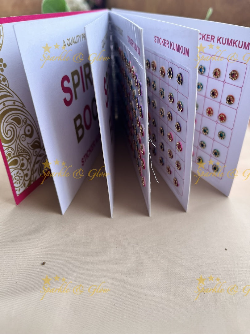 Navya round 3D design stone bindi with different size in spiral book in assorted colours