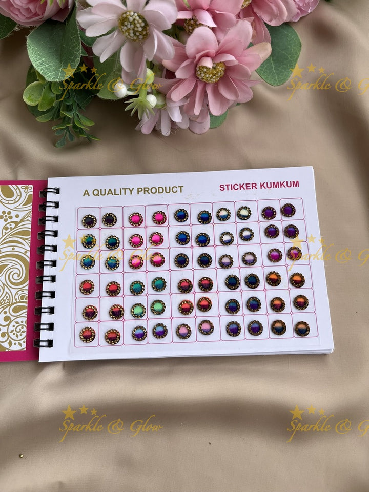Navya round 3D design stone bindi with different size in spiral book in assorted colours