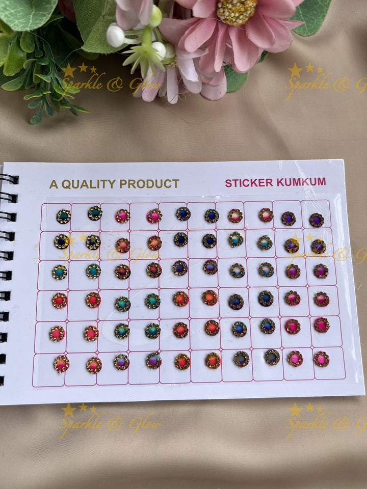 Navya round 3D design stone bindi with different size in spiral book in assorted colours