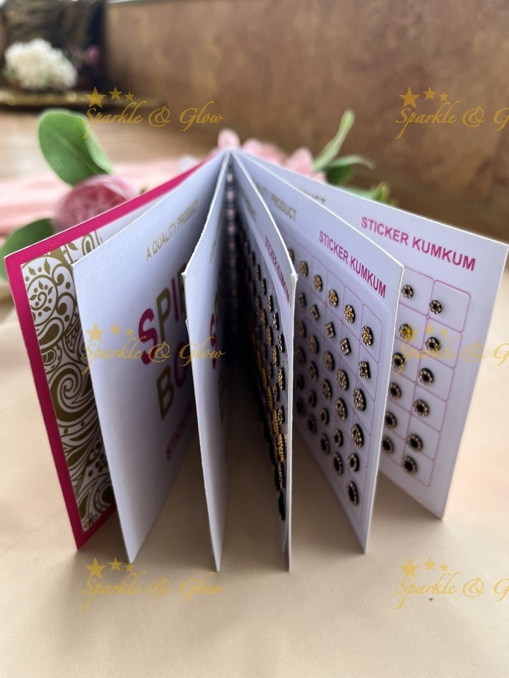 Navya stone silver and gold design black bindi with different shape and size in spiral book