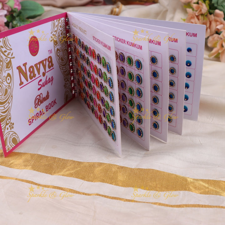 Navya round 3D colour stone bindi with different size in spiral book in assorted colours