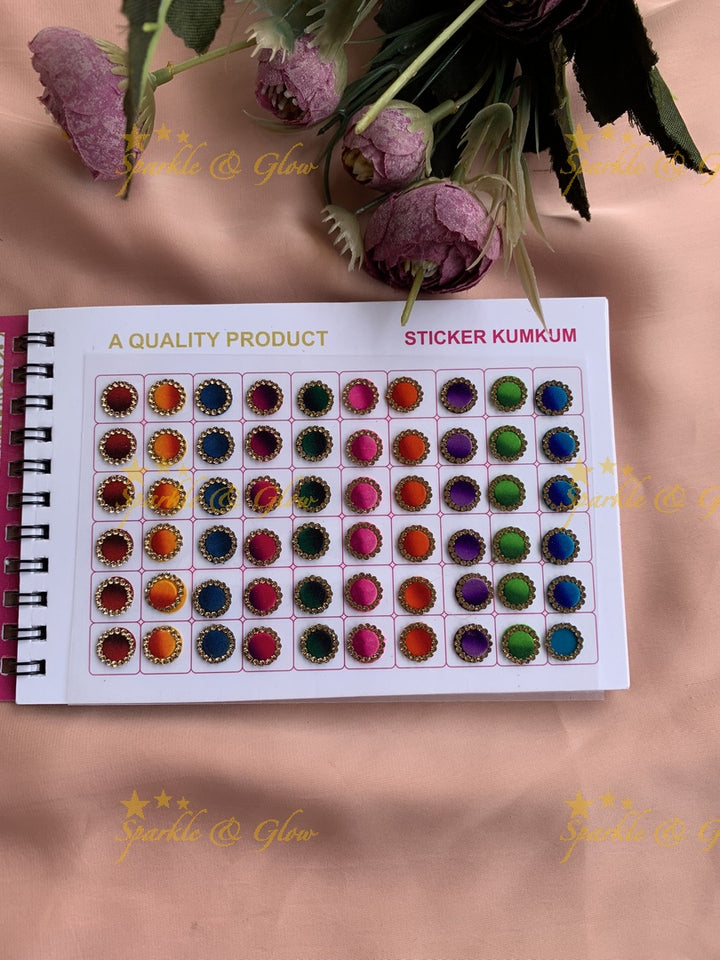 Navya round 3D colour stone bindi with different size in spiral book in assorted colours