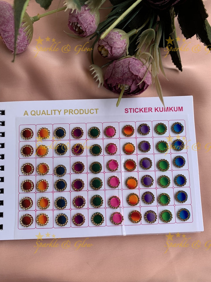 Navya round 3D colour stone bindi with different size in spiral book in assorted colours