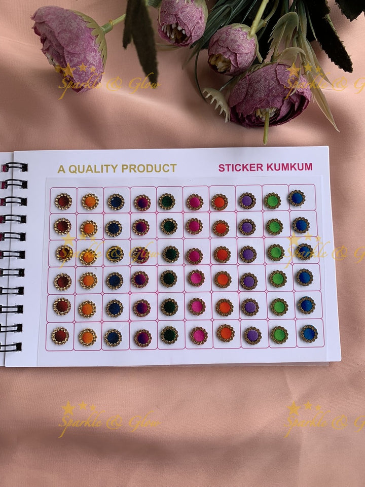 Navya round 3D colour stone bindi with different size in spiral book in assorted colours