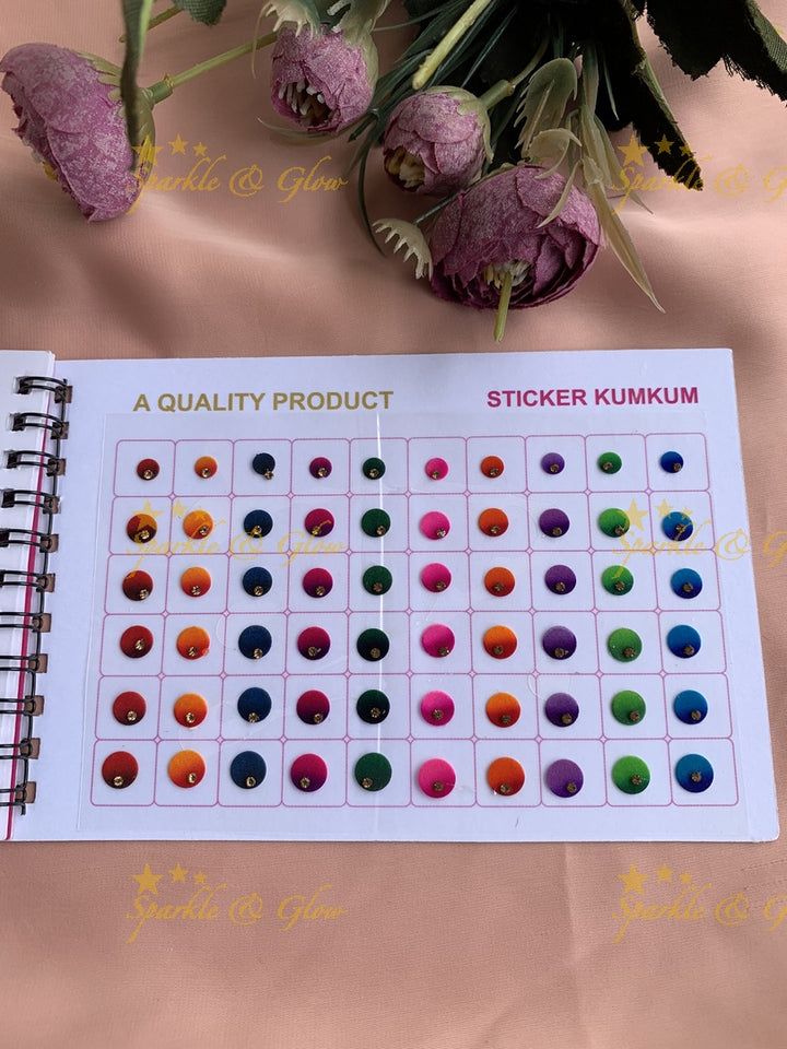 Navya round 3D colour stone bindi with different size in spiral book in assorted colours