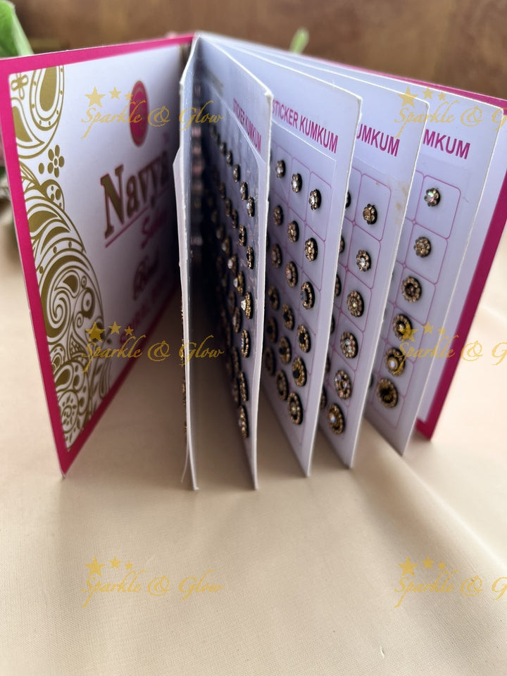Navya round stone silver and gold design black bindi with different size in spiral book
