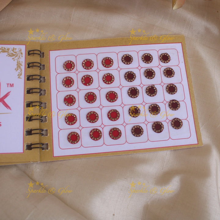Swastik round stone 3D design and plain bindi with single size in spiral book in assorted colours - Sparkle and Glow