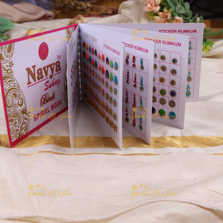 Navya stone and kundan bindi with different shape and size in spiral book in assorted colours