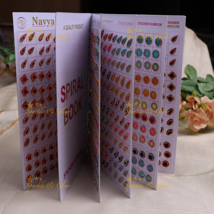 Navya stone bindi with different shape and size in spiral book in assorted colours