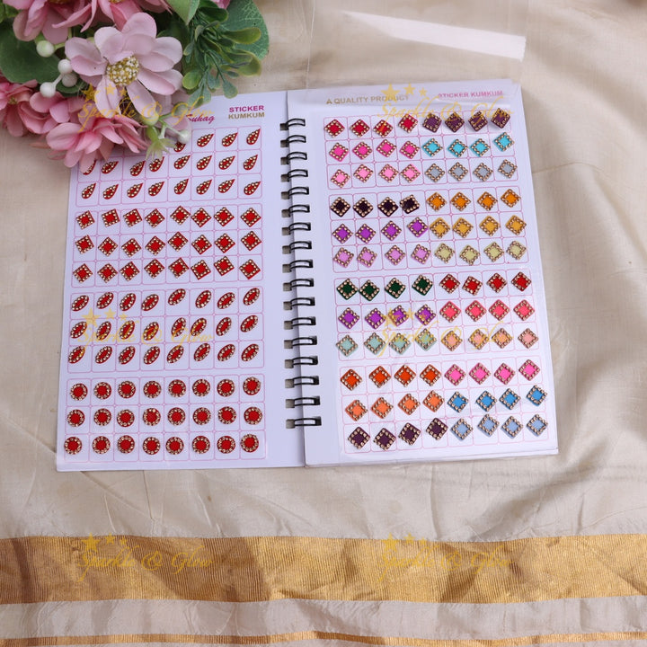 Navya stone bindi with different shape and size in spiral book in assorted colours