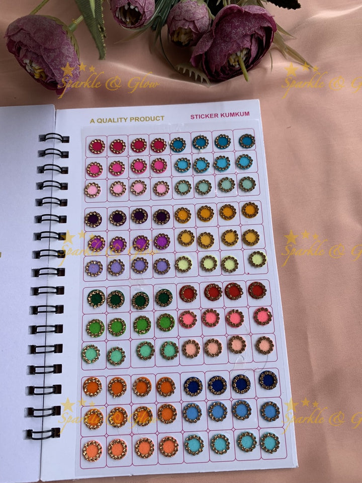 Navya stone bindi with different shape and size in spiral book in assorted colours