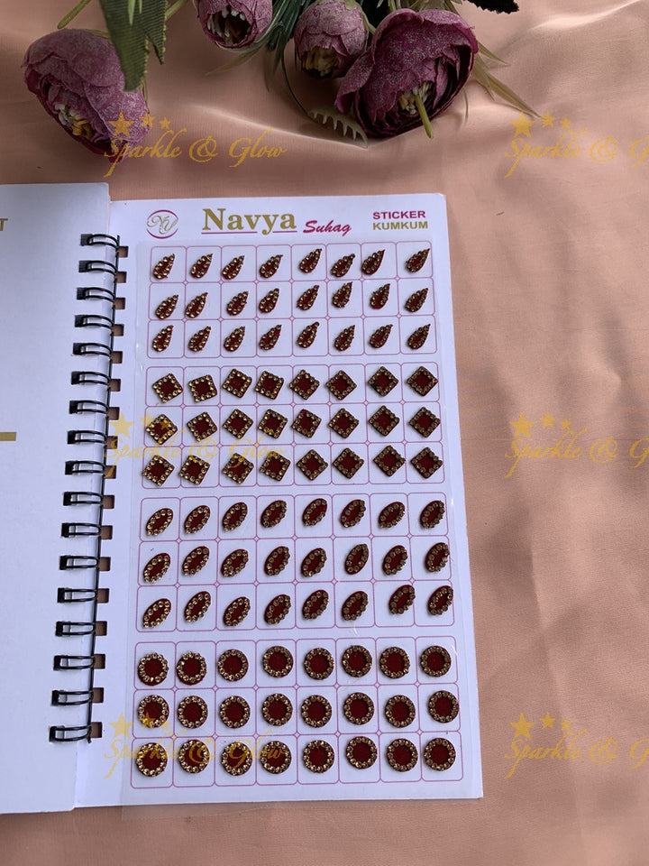 Navya stone bindi with different shape and size in spiral book in assorted colours