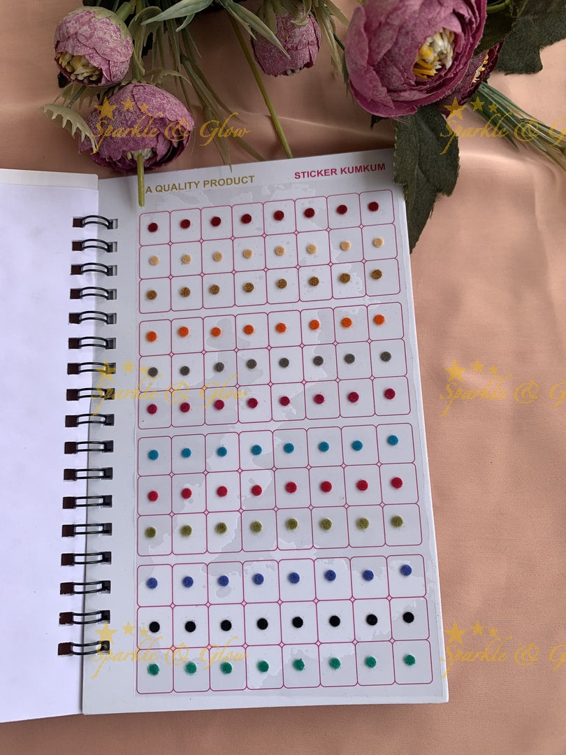 Navya round single size bindi with different size in spiral book in assorted colours