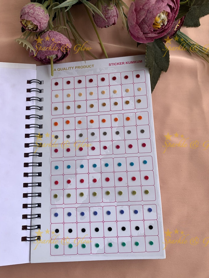 Navya round single size bindi with different size in spiral book in assorted colours