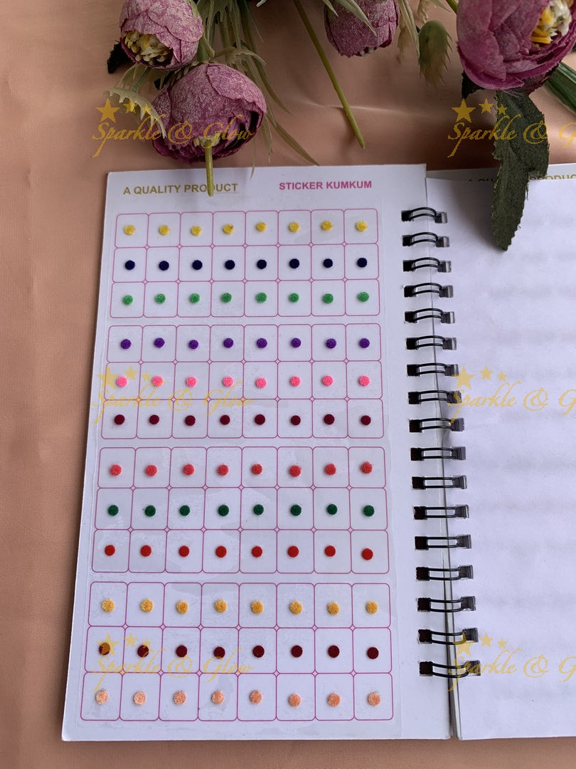 Navya round single size bindi with different size in spiral book in assorted colours