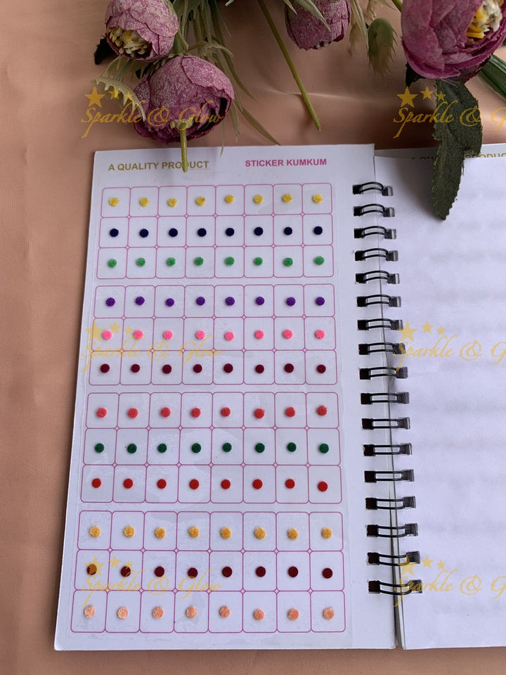 Navya round single size bindi with different size in spiral book in assorted colours