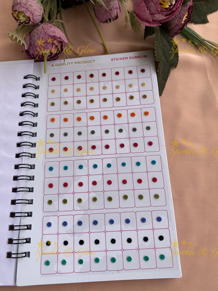 Navya round single size bindi with different size in spiral book in assorted colours