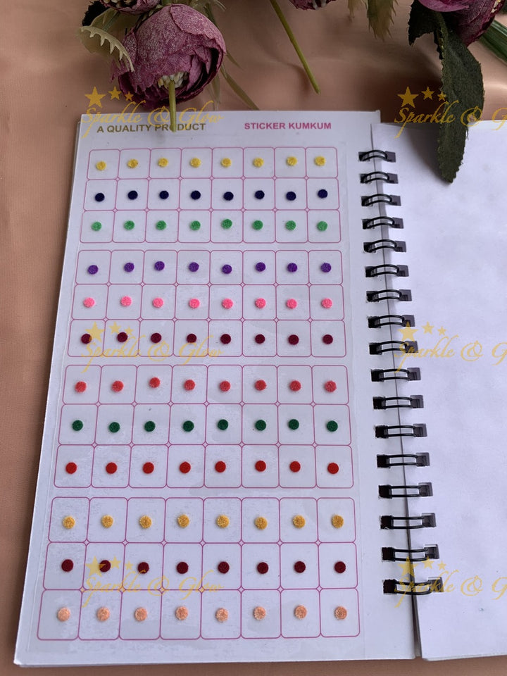 Navya round single size bindi with different size in spiral book in assorted colours